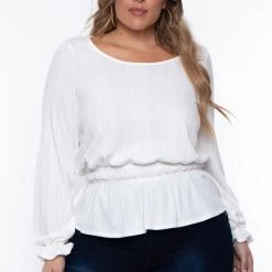 Curvy Sense Tops Plus Size Yara Faux Cashmere Sweater Knit - Ivory