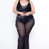 Curvy Sense Swimwear Plus Size Tie Dye Cami Mesh Coverup Jumpsuit - Black
