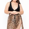 Curvy Sense Plus Size Animal Print Mesh Cover-up Wrap Mini Skirt - Brown