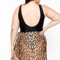 Curvy Sense Plus Size Animal Print Mesh Cover-up Wrap Mini Skirt - Brown