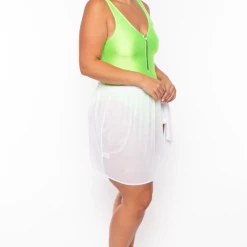 Curvy Sense Plus Size Mesh Cover-up Wrap Mini Skirt - White Swimwear