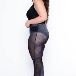 Curvy Sense Swimwear Plus Size Tie Dye Cami Mesh Coverup Jumpsuit - Black