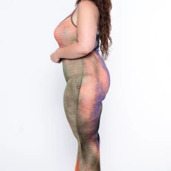 Curvy Sense Plus Size Tie Dye Cami Mesh Coverup Jumpsuit - Multi Swimwear