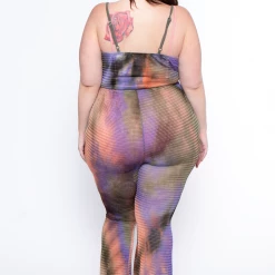 Curvy Sense Plus Size Tie Dye Cami Mesh Coverup Jumpsuit - Multi Swimwear