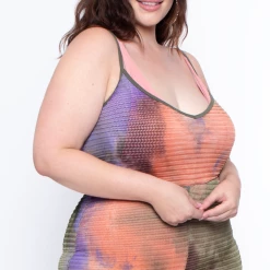 Curvy Sense Plus Size Tie Dye Cami Mesh Coverup Jumpsuit - Multi Swimwear