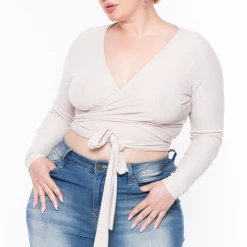 Curvy Sense Plus Size Marren Top - Beige Tops