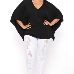 Curvy Sense Plus Size Drape Flare Top - Black Back In Stock