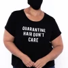 Curvy Sense Matching Sets Plus Size Graphic "Hair Dont Care" Tee & Mask Set - Black