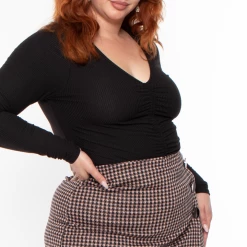 Curvy Sense Tops Plus Size Mallory Ruched Top - Black