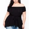 Curvy Sense Plus Size Nina Belted High-Low Top - Black