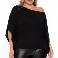 Curvy Sense Plus Size Off The Shoulder Top - Black Tops