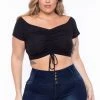 Curvy Sense Plus Size Tamara Ribbed Crop Top - Black Tops