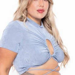 Curvy Sense Tops Plus Size Kyomi Slinky Top - Blue