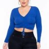 Curvy Sense Plus Size Mallory Ruched Top - Blue Tops 1 Curvy Sense Plus Size Mallory Ruched Top - Blue Tops