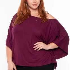 Curvy Sense Tops Plus Size Off The Shoulder Top - Burgundy