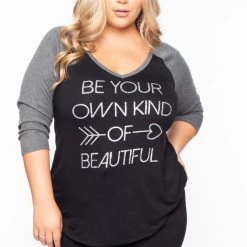 Curvy Sense Tops Plus Size Graphic Top - Charcoal