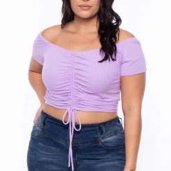 Curvy Sense Tops Plus Size Tamara Ribbed Crop Top - Lavender