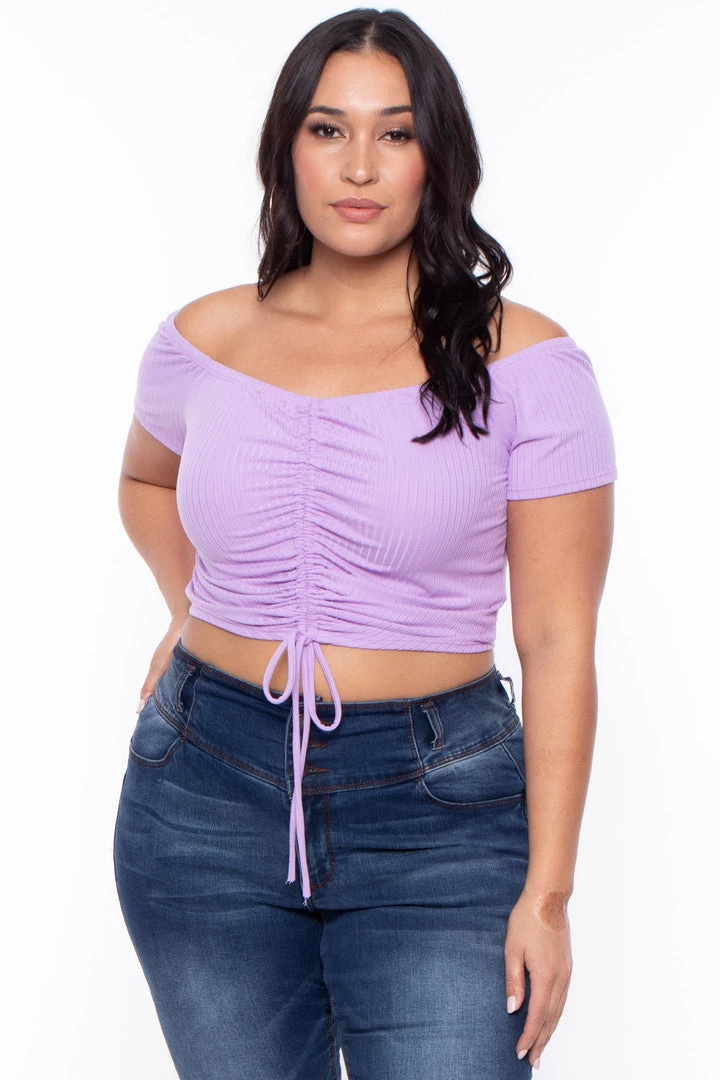 Curvy Sense Tops Plus Size Tamara Ribbed Crop Top - Lavender 3 Curvy Sense Tops Plus Size Tamara Ribbed Crop Top - Lavender