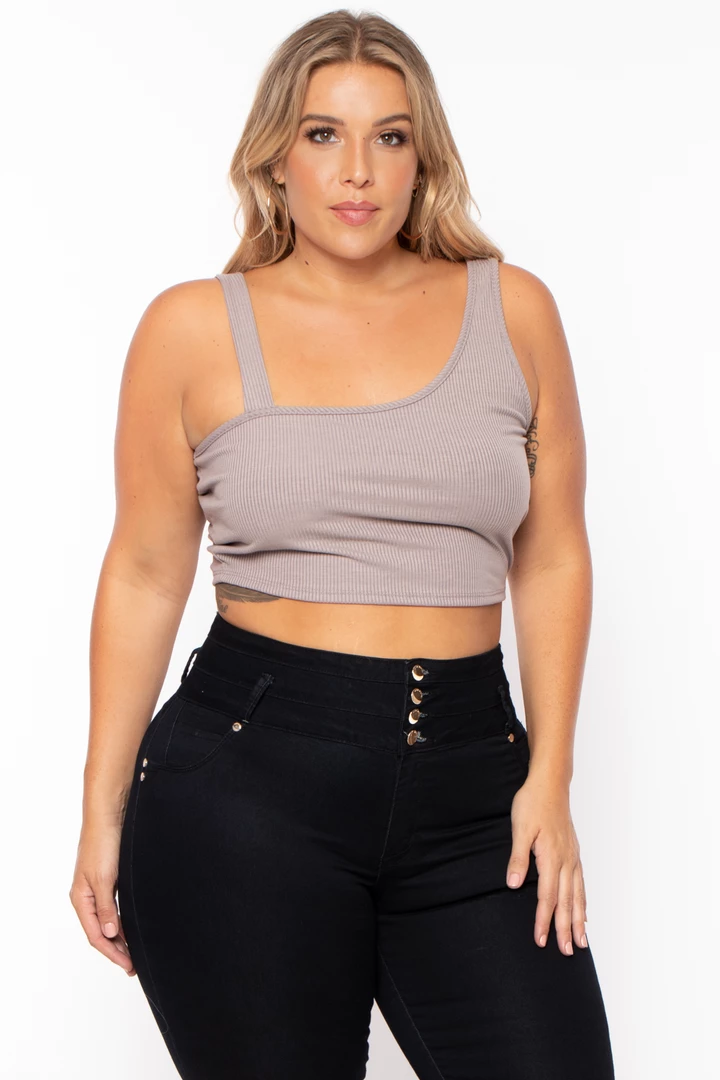 Curvy Sense Plus Size Asymmetric Ribbed Top - Mocha 3 Curvy Sense Plus Size Asymmetric Ribbed Top - Mocha