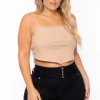 Curvy Sense Tops Plus Size Pointy Ribbed Cami Top - Mocha