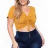 Curvy Sense Plus Size Cali Ruched Crop Top - Mustard Tops