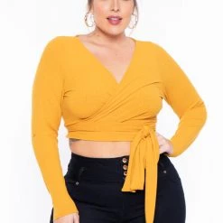 Curvy Sense Plus Size Marren Top - Mustard