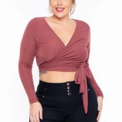 Curvy Sense Plus Size Marren Top - Rust