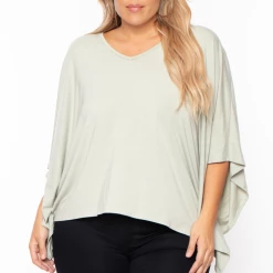 Curvy Sense Plus Size Drape Flare Top - Sage