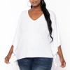Curvy Sense Plus Size Drape Flare Top - White