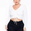Curvy Sense Plus Size Mallory Ruched Top - White Tops
