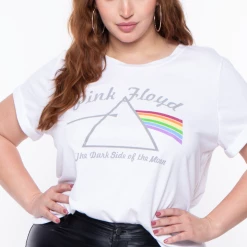 Curvy Sense Tops Plus Size Pink Floyd Graphic Tee - White