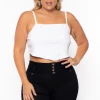 Curvy Sense Tops Plus Size Pointy Ribbed Cami Top - White