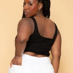 Curvy Sense Plus Size Asymmetric Ribbed Top - Black