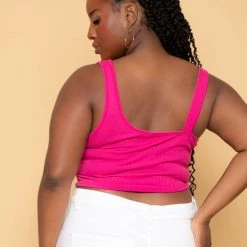 Curvy Sense Plus Size Asymmetric Ribbed Top - Fuchsia Tops