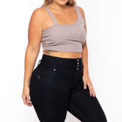Curvy Sense Plus Size Asymmetric Ribbed Top - Mocha