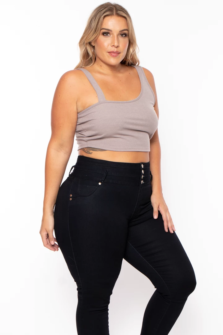 Curvy Sense Plus Size Asymmetric Ribbed Top - Mocha 4 Curvy Sense Plus Size Asymmetric Ribbed Top - Mocha