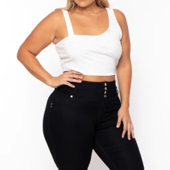 Curvy Sense Tops Plus Size Asymmetric Ribbed Top - White