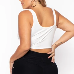 Curvy Sense Tops Plus Size Asymmetric Ribbed Top - White