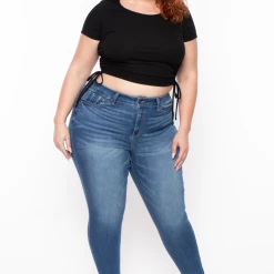 Curvy Sense Plus Size Basic Ribbed Crop Top - Black Tops