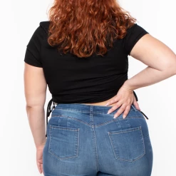 Curvy Sense Plus Size Basic Ribbed Crop Top - Black Tops