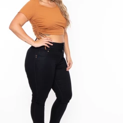 Curvy Sense Plus Size Basic Ribbed Crop Top - Camel