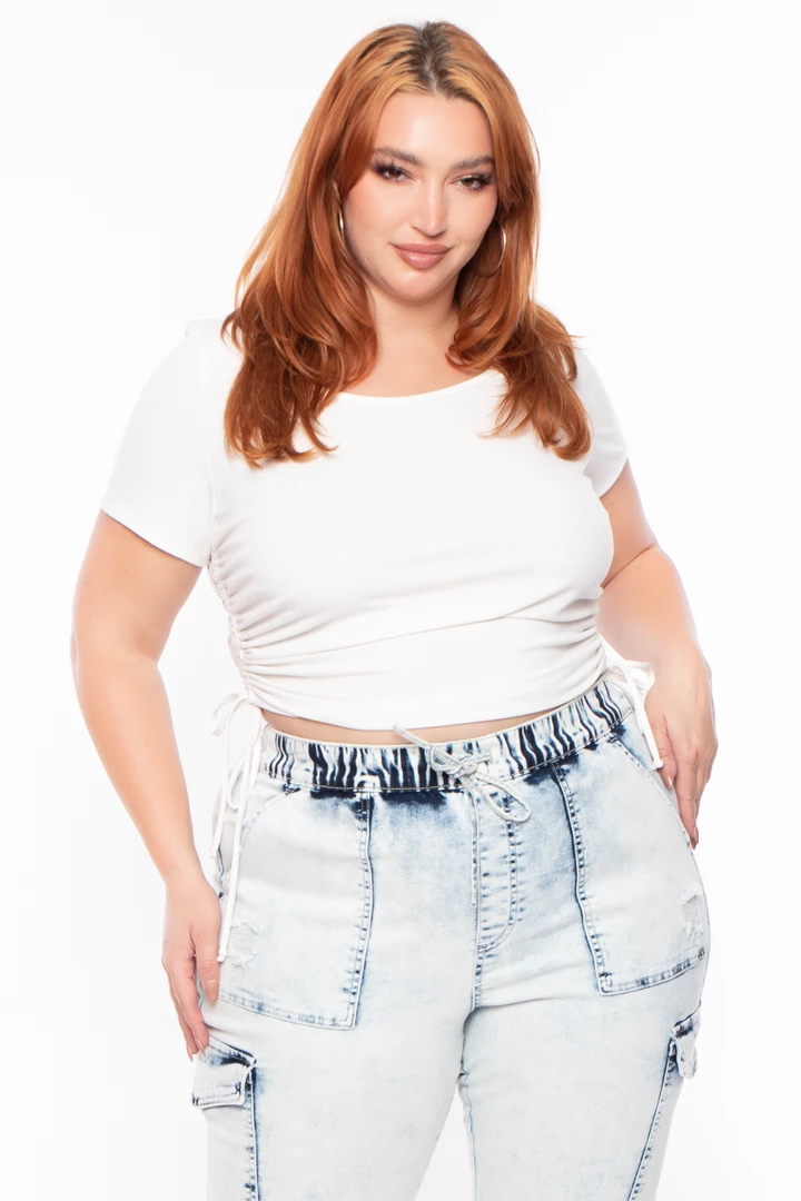Curvy Sense Tops Plus Size Basic Ribbed Crop Top - Ivory 3 Curvy Sense Tops Plus Size Basic Ribbed Crop Top - Ivory