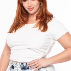 Curvy Sense Tops Plus Size Basic Ribbed Crop Top - Ivory 10 Curvy Sense Tops Plus Size Basic Ribbed Crop Top - Ivory