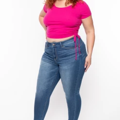 Curvy Sense Plus Size Basic Ribbed Crop Top - Magenta Tops