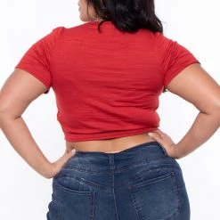 Curvy Sense Plus Size Cali Ruched Crop Top - Rust