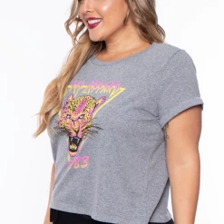 Curvy Sense Plus Size Def Leppard Graphic Tee - Grey
