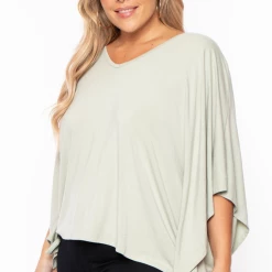 Curvy Sense Plus Size Drape Flare Top - Sage