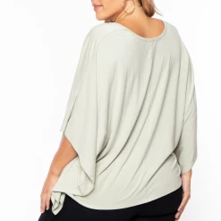 Curvy Sense Plus Size Drape Flare Top - Sage