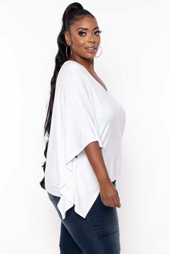 Curvy Sense Plus Size Drape Flare Top - White 4 Curvy Sense Plus Size Drape Flare Top - White