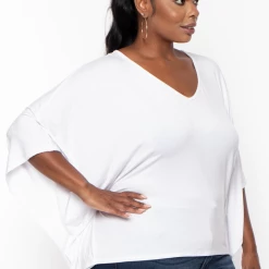 Curvy Sense Plus Size Drape Flare Top - White 10 Curvy Sense Plus Size Drape Flare Top - White